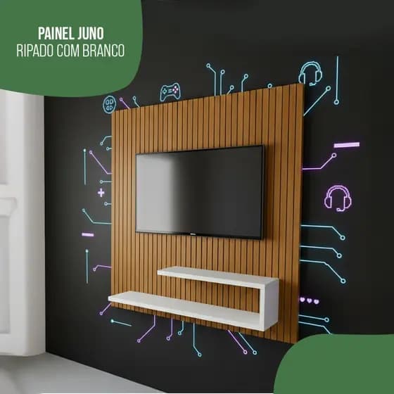 Painel de Tv Até 32 Polegadas Ripado Com Prateleira