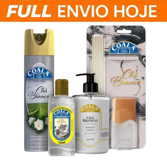 Kit Coala Chá Branco Casa Difusor de Aromas Odorizante Aerossol Limpador Perfumado Sabonete Líquido