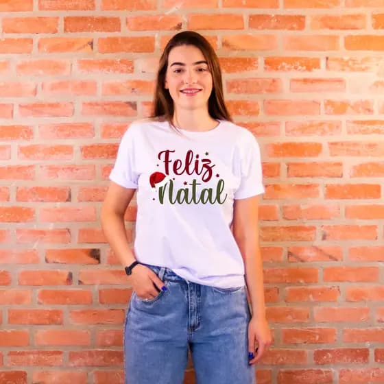 Camiseta Blusa T-Shirt Unissex Natalina 100% Algodão Feliz Natal Básica