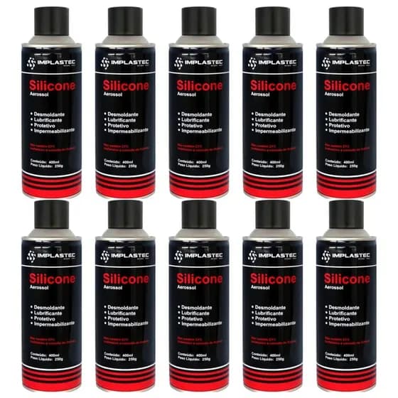 Kit 10 Silicone Desmoldante Aerossol Implastec 400ml Lubrificante Protetivo Impermeabilizante