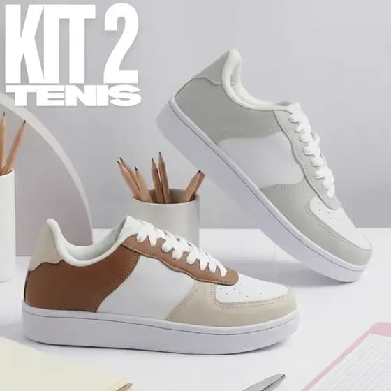 Kit 2 Pares Tênis Infantil Juvenil Escolar Branco Macio e Resistente Várias Cores