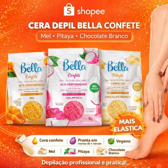 Cera Confete Depil Bella Chocolate Branco e Pink Pitaya 250g e 1Kg