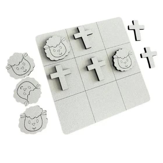Kit 10/20/30 Unidades Jogos da Velha Lembrancinha Ovelha Páscoa Jesus Cruz MDF Tabuleiro Brinquedo