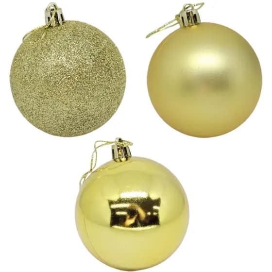 BOLAS DE NATAL OURO DECORAÇÃO 5CM FOSCA/LISA/GLITTER C/06
