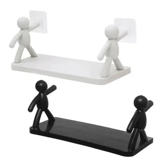 Duas Prateleira Estante Bonequinho Buddy plástico com suporte decorativa banheiro cozinha C/ Adesivo