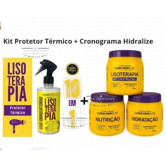 KIT CRONOGRAMA LISOTERAPIA RECONSTRUÇÃO HIDRATAÇÃO NUTRIÇÃO + PROTETOR TÉRMICO DEFRIZANTE 10 EM 1