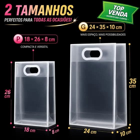 5/10/15/20/30pcs Sacola Transparente Presentes Premium com Borda Decorativa Tamanhos Pequeno eGrande Plástico Resistente