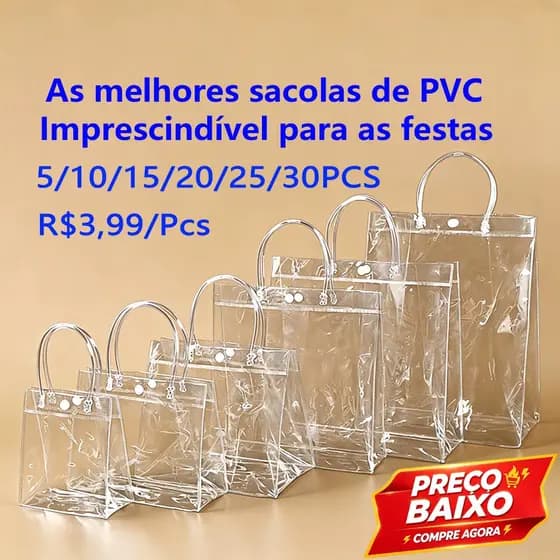 Sacola Transparente PVC com Alça Presentes para Casamentos e Bolsa De Lembrança De Aniversário Infantil 5/10/15 unidades