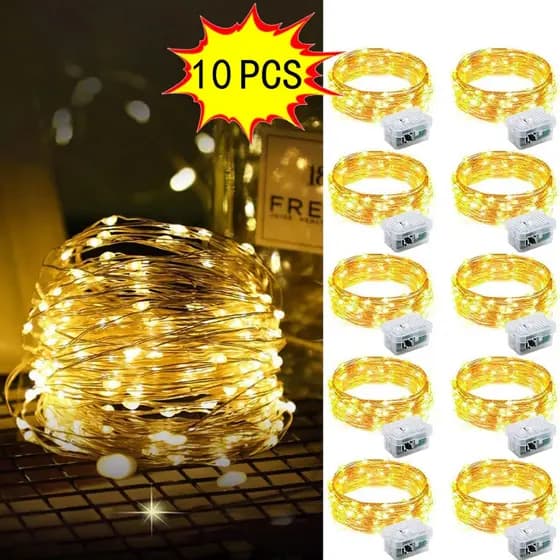 1/5/10 Fios de Luzes de Fada de 3 Modos Fio de Cobre à Prova d’Água Ideal para Decoração de Festas e Casamentos