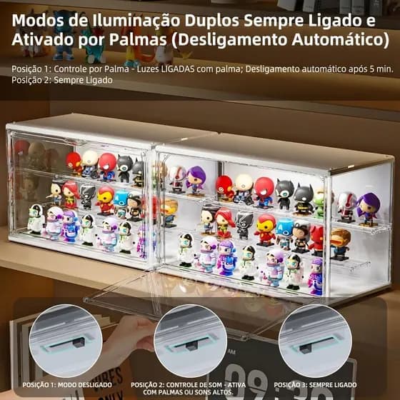 Caixa de Exibição Acrílica com Iluminação LED para Hot Wheels e Colecionáveis de Carros
