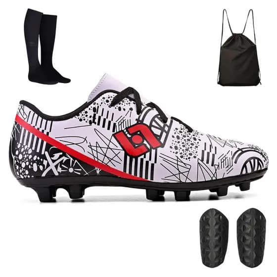 Kit Chuteira Infantil Futebol Campo Gramado Trava Costura Reforçada + Mochila Meião e Caneleira