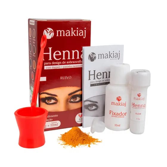 Kit 2 Henna De Sombrancelha 1,5g Henna + 10ml Fixador Makiaj Para Desing De Sobrancelhas