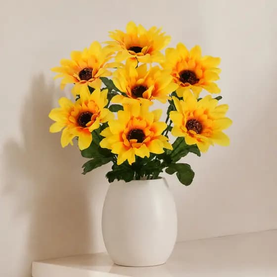 Buquê de Girassol Artificial com 7 Flores em Cetim Amarelo Decorativo Shopsul