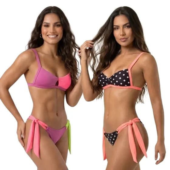 Kit 2 Biquinis Feminino Estampas Sortidas Com Amarração Lateral Premium Moda Praia Verão Piscina Envio Rápido