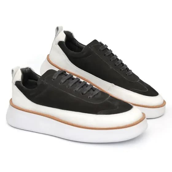 Tênis Masculino Couro Legítimo Sneaker Confortável Social Preto Luxo