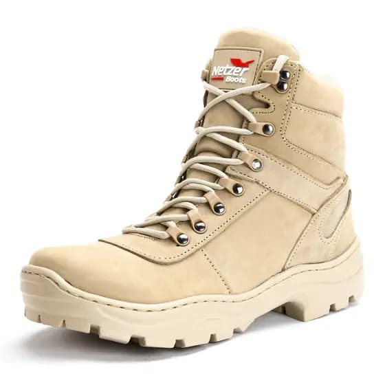 Bota Militar Coturno Masculino Confortável Trabalho Tático Couro Legítimo Areia