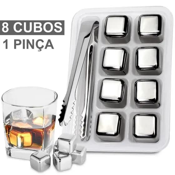 Kit 4/6/8 Cubos de gelo Com Pegador Aço inoxidável reutilizáveis para Bebidas Drinks