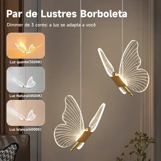 🦋💡💡💡(3 cores em 1 luz)Lustre e Arandela Borboleta Dourada LED Bivolt 3 Modelos para Quarto Sala Jantar