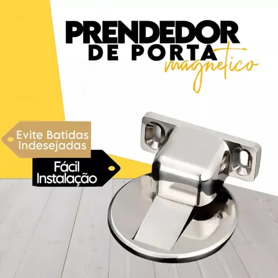 Ímã de Porta Adesivo com Amortecimento em Aço Inox Cromado
