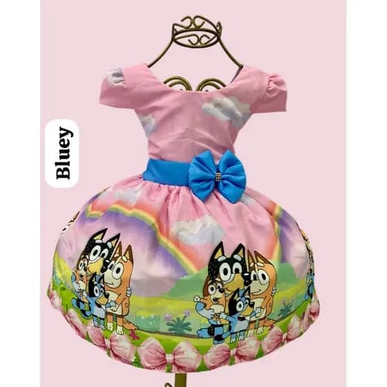 Vestido temático infantil festa aniversário da Bluey