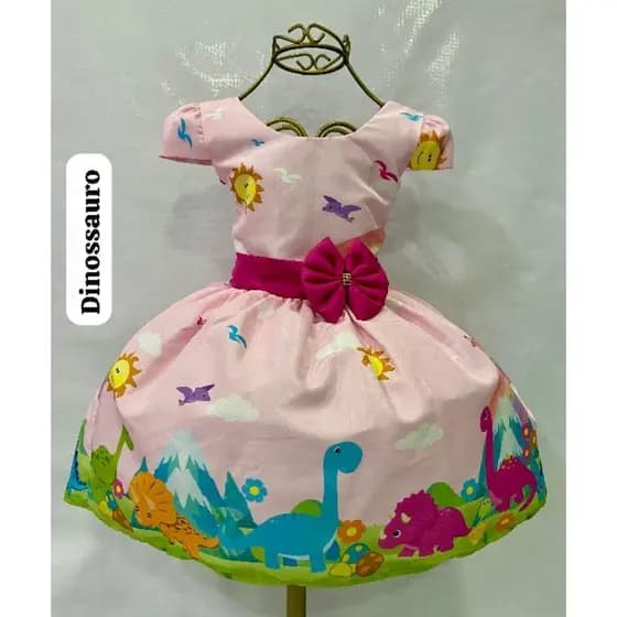 Vestido temático infantil festa aniversário Dinossauro