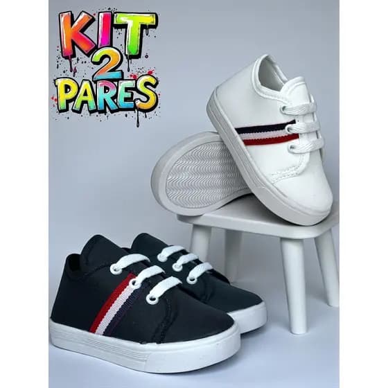 KIT 2 PARES SAPATENIS INFANTIL MENINO TENIS LISTRAS