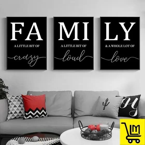 Quadros Decorativos Impressões de arte da família em preto e branco Decoração de parede da sala de estar e do quarto