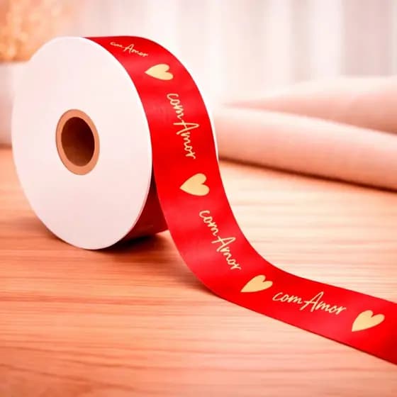 Fita Com Amor Decorada 16mm x 50metros Laço Presente Decoração Embalagem Sofisticado