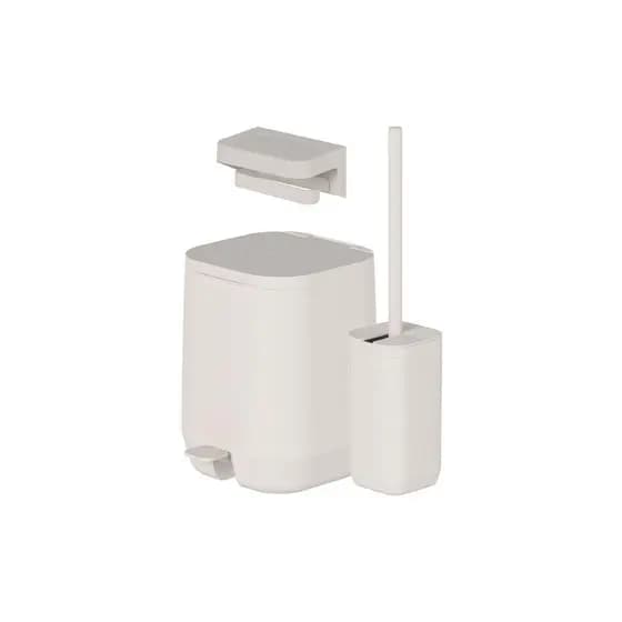 Kit de banheiro com lixeira de pedal Ou 3 peças Linha Aura - Branco