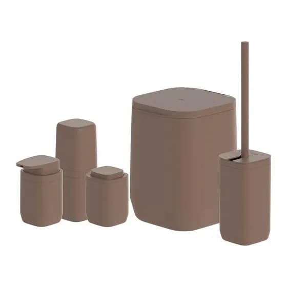 Kit de banheiro Completo com lixeira de piso/parede Ou 5 peç Marrom