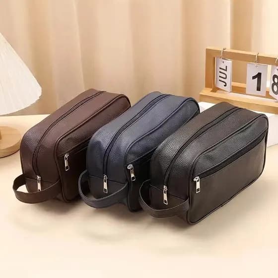 NNecessaire Organizadora Bolsa de Mão em Couro Sintético Espaçosa Ideal para Viagem e Uso Diário Bosco.Laja