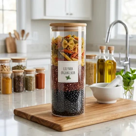KIT 1, 2 e 3 Potes Hermetico Vidro Borossilicato Tampa Bambu Capacidade 1800 Ml Conservacao Alimentos cozinha