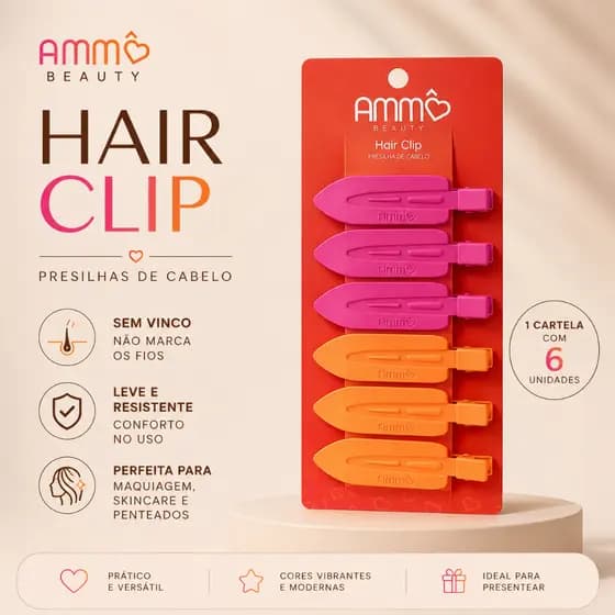 Kit 6 Presilhas Hair Clip Sem Vinco Ammô Beauty Para Maquiagem Skincare E Penteados