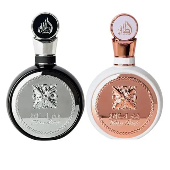 Kit Casal Fakhar Lattafa - Fakhar Black e Fakhar Rose 100ml - Embalagem De Vidro Lacrado