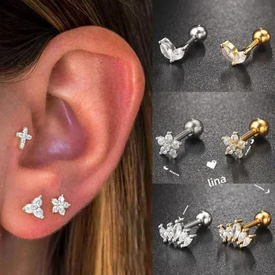 Piercing orelha Aço Cirúrgico inox tragus cartilagem zircão Zircônia / Helix, Flat, Conch, Tragus, Lóbulo -1 unidade
