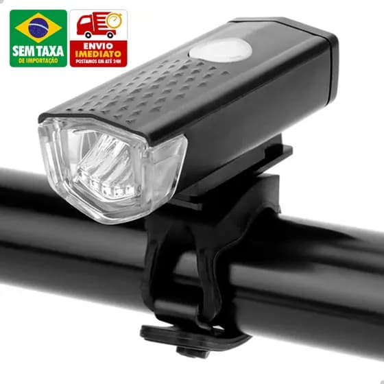 Lanterna Farol LED Bicicleta USB Recarregável 300 Lumens À Prova D’Água Com Suporte