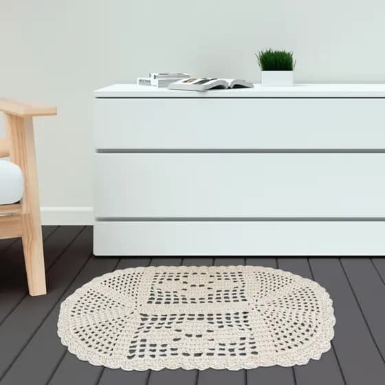 Kit Tapete Oval Crochê Cru 100% Algodão 2 Peças 65cm x 40cm