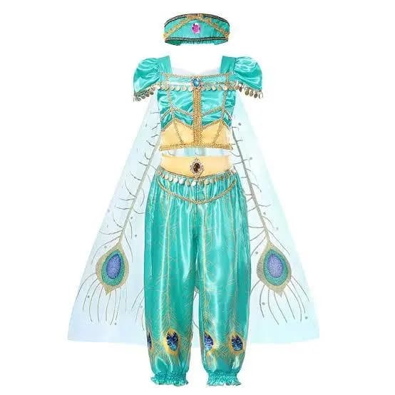 Fantasia Princesa Jasmine Infantil Árabe Roupa Festa Luxo Cosplay Menina Aladdin
