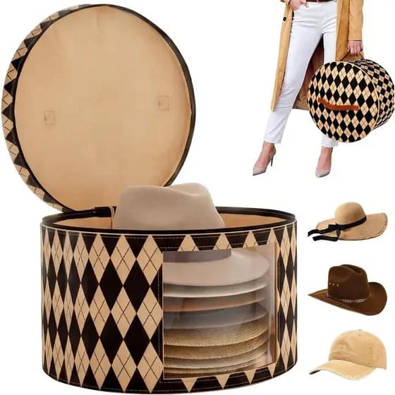 Caixas para Chapéus com Tampa para Mulheres e Homens, para Viagem e Guarda-Roupa, 16,9" x 10,2", Caixa Redonda Grande pa