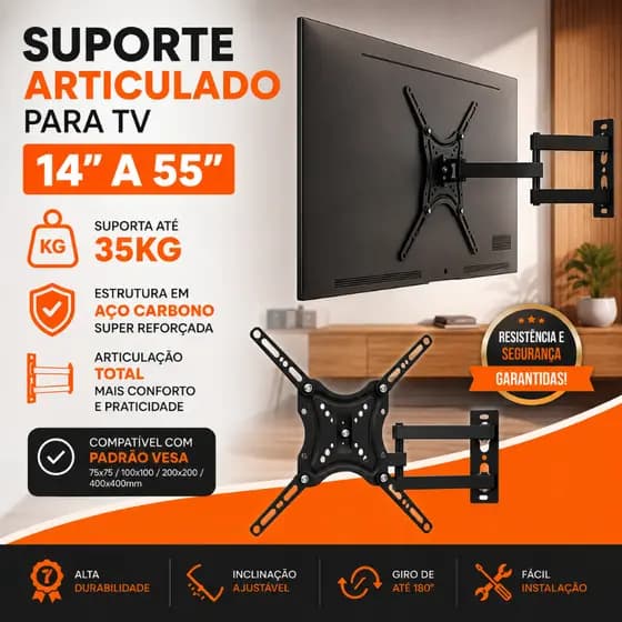 Suporte TV Articulado Universal 14 A 58 Polegadas Triarticulado Reforçado 50kg Parede