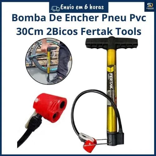 Bomba De Encher Pneu 30cm Com 2 Bicos Fertak