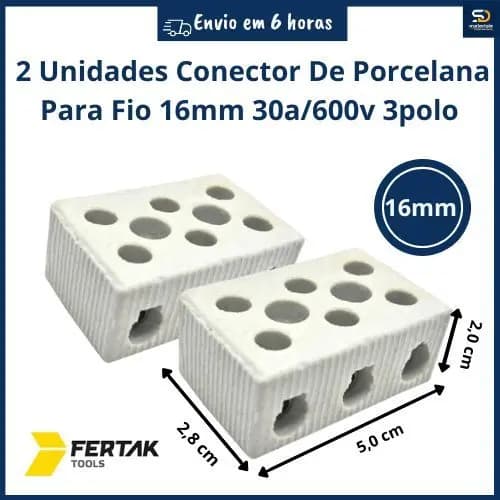 Kit 02 Conector De Porcelana Sindal de louça Para Fios Cabo Chuveiro 16mm 30/600v Tripolar