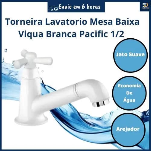 Torneira Plastica Lavatorio Baixa Viqua Pacific 1/2 Branca
