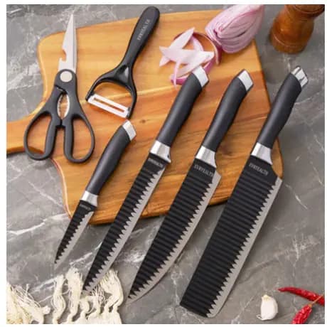 KIT Facas Com 6 Peças Utensílios Faqueiro Colorido Com Tábua Profissional-BYB