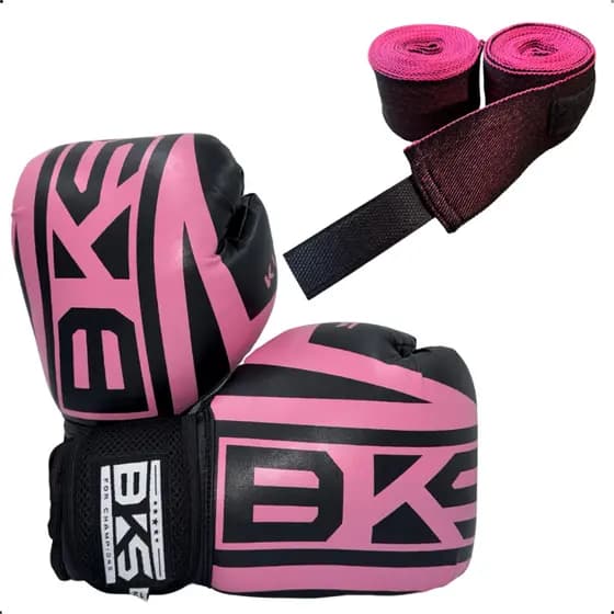 Luva De Boxe Treino Muay Thai Profissional Kickboxing + Bandagem 3m Elástica