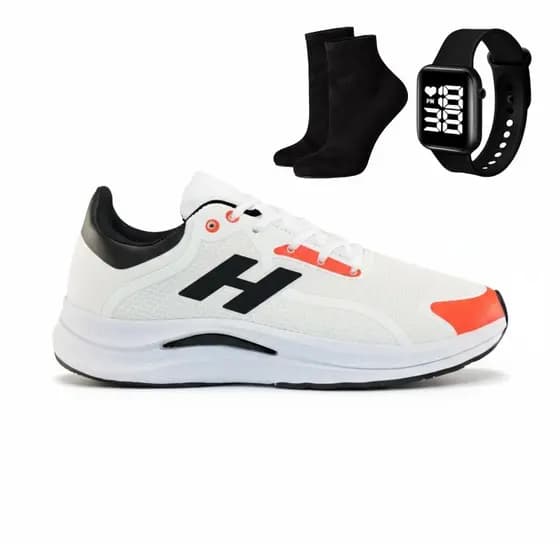 Kit Tênis Masculino Leve + Relógio Quadrado Casual + Par de Meia