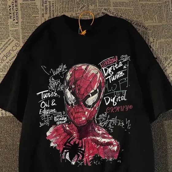 BEAST FASHION unissex Camiseta Anime Aranha em Estilo Desenho Sketch e Grafites Preto Camisa plus size