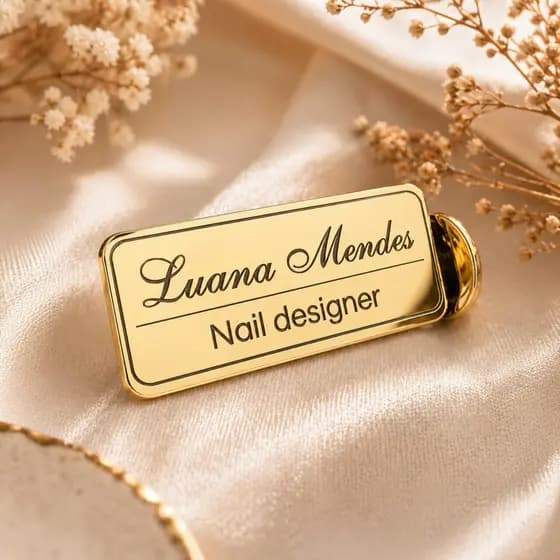 Broche alfinete POP acrílico dourado Personalizado Com Nome + Profissão CD B1
