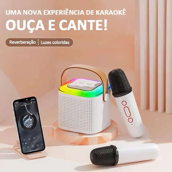 Conjunto de Karaokê Bluetooth com 2 Microfones Sem Fio Reverberação e Luzes Coloridas para Família