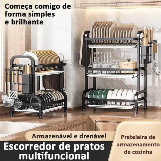 Escorredor Kitchen Rack Cozinha Suspensa Modular Aço Inoxidável 2/3 andar Organizador Louça